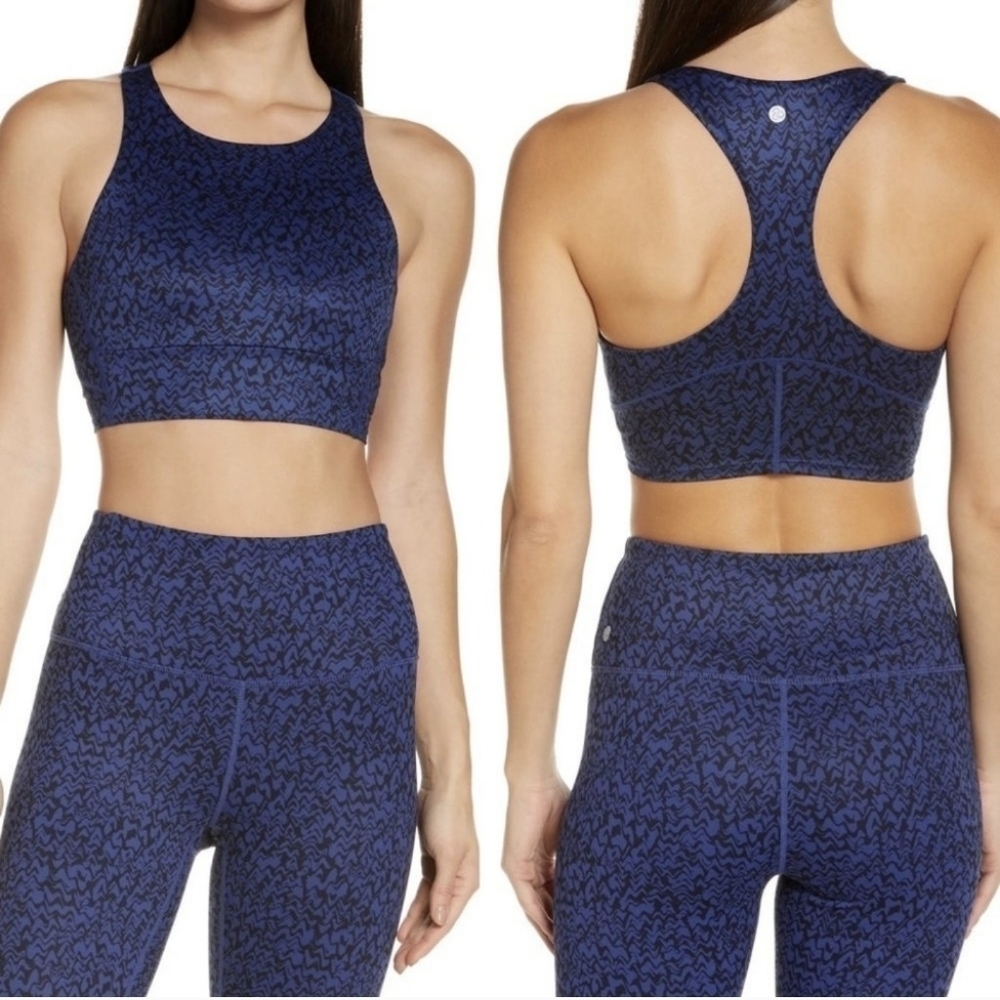 New Zella | Live-in Racerback Bra in Blue Twilight Wave Print